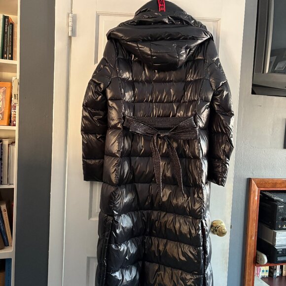 Karl Lagerfeld Paris Contrast (black/Red) belted Longline Puffer Coat - Picture 3 of 3